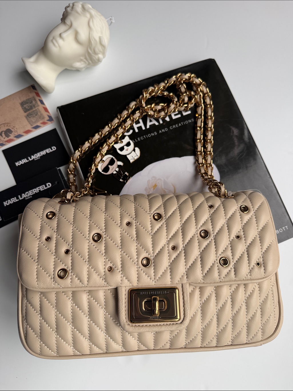 Karl Lagerfeld Paris Agyness Convertible Shoulder Bag In Cream And Gold